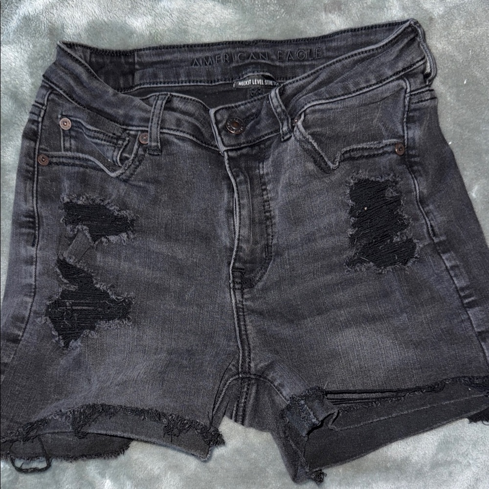 American Eagle Outfitters Dark Gray Distressed Jean Shorts